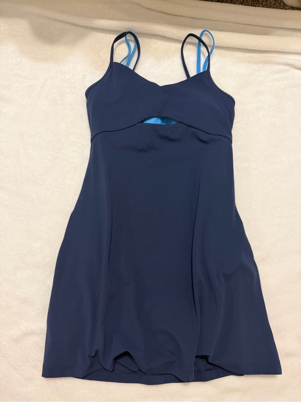 lululemon athletica navy double-strap mini dress with light blue accents